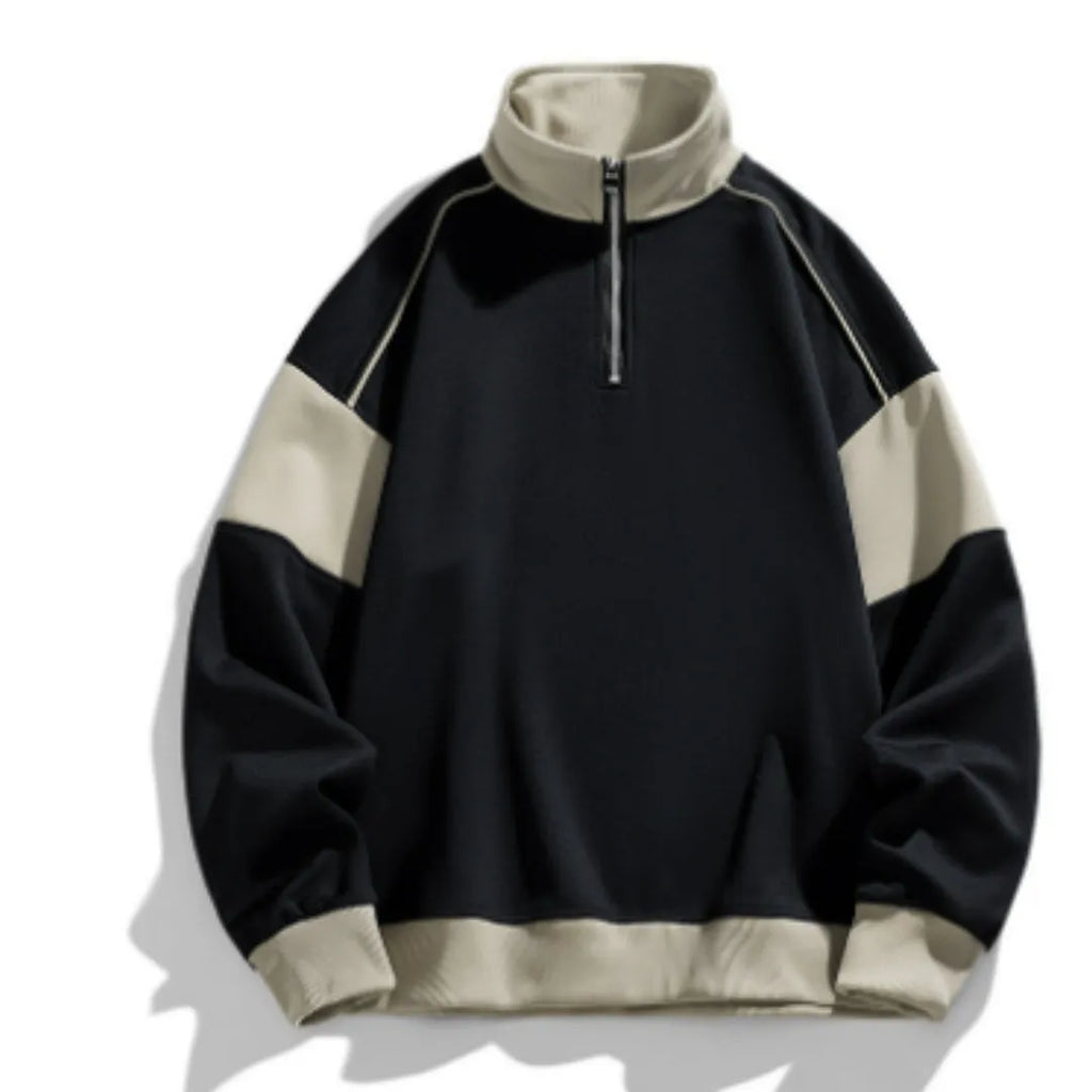 Men's hooded corduroy pullover sweater with drop shoulder design in beige colour