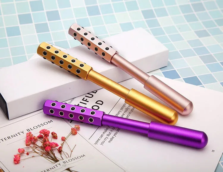 Germanium particles roller massage instrument with purple stainless steel handle for facial care
