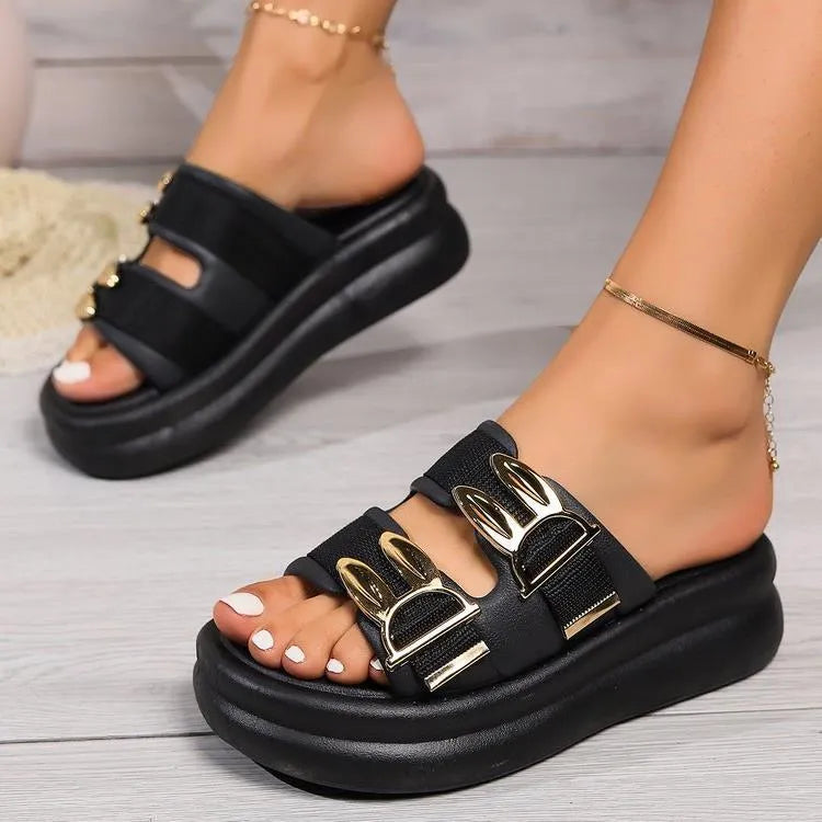 Women's soft bottom slippers with suede upper and thick rubber sole in apricot colour