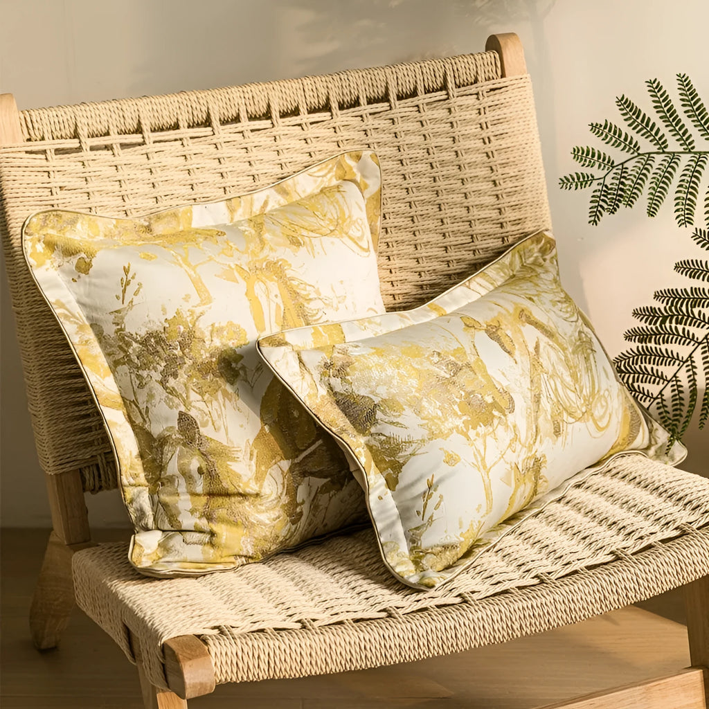Modern abstract golden horse jacquard cushion in square and waist pillow sizes