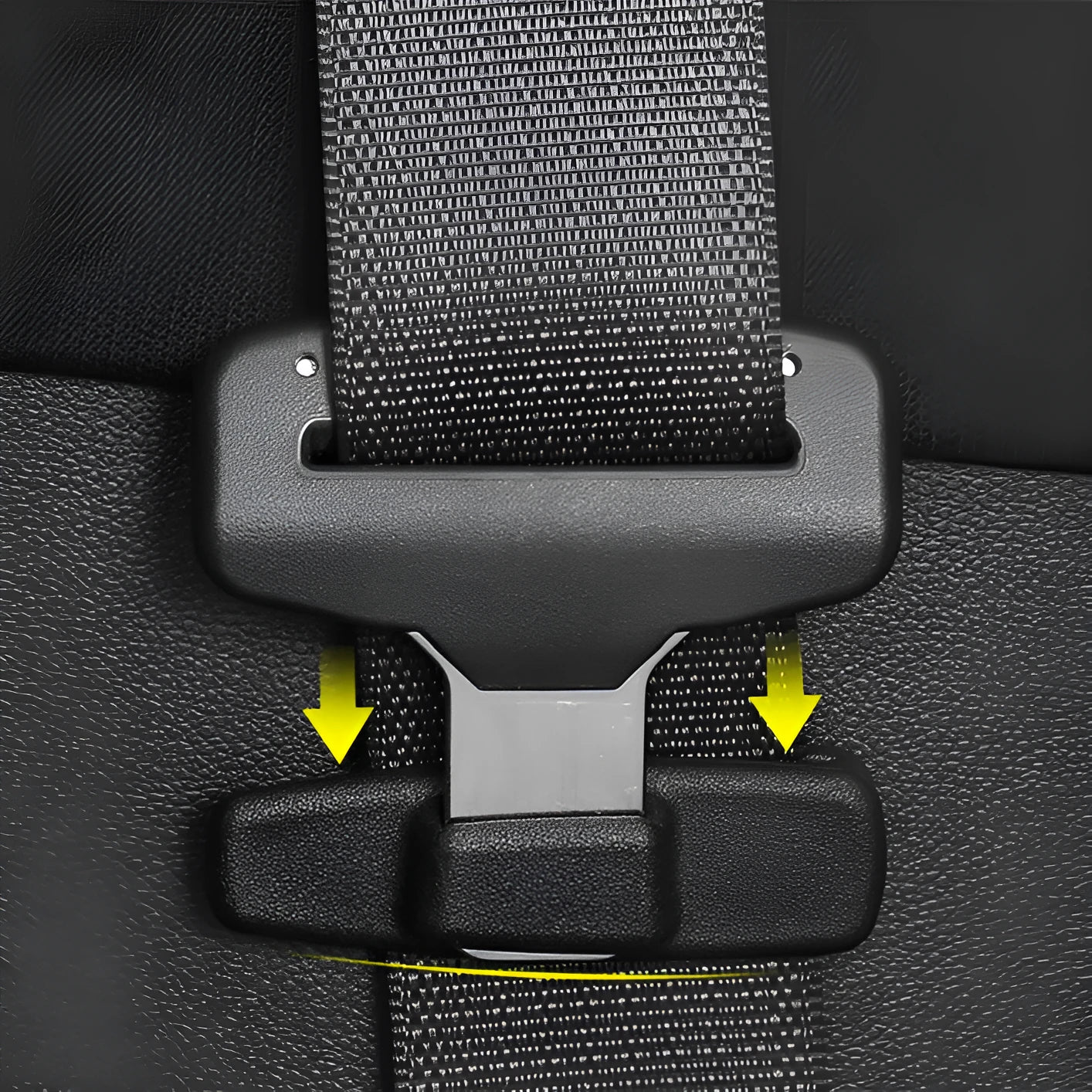 Black ABS plastic car seat belt stopper clips showing universal design for automotive use