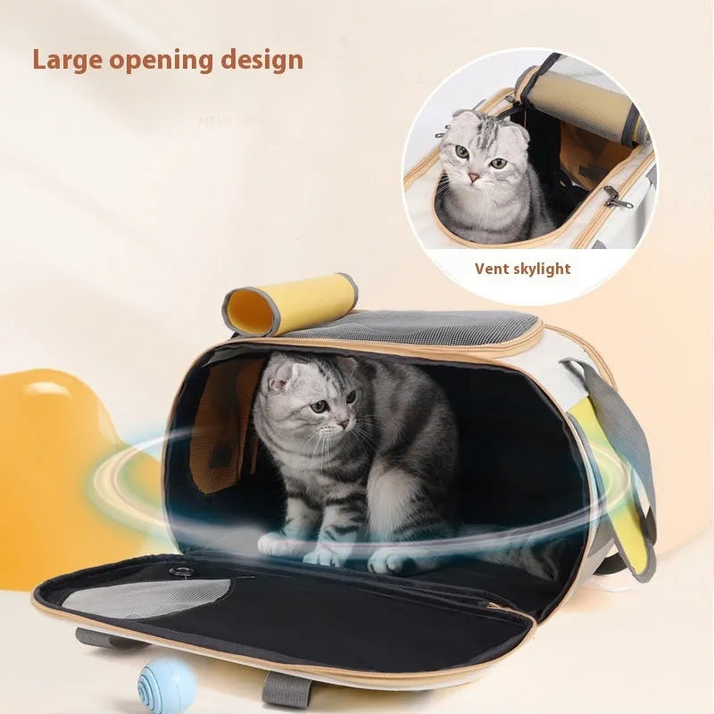 Foldable single shoulder pet bag in canvas material with large capacity for cat and small dog transport