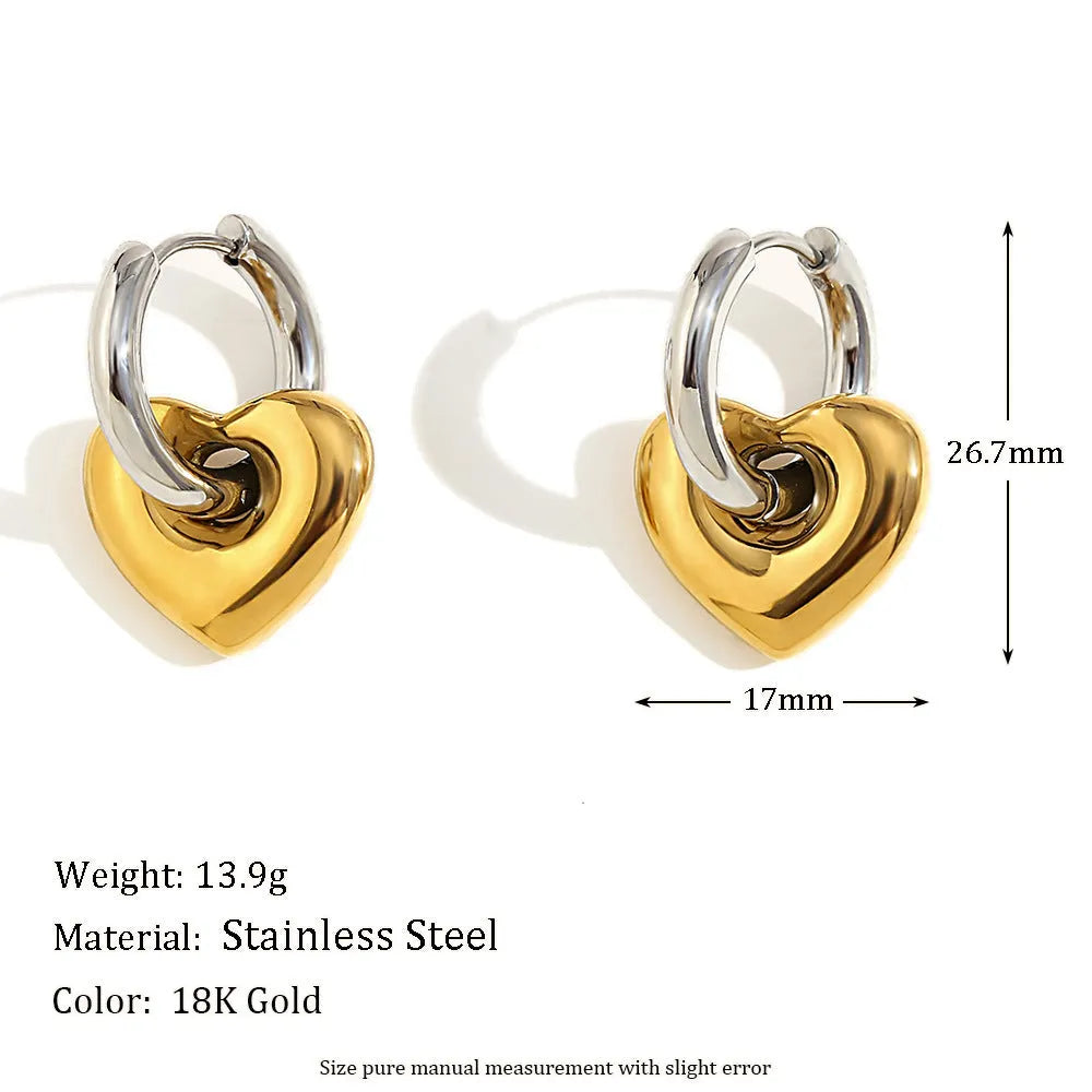 Gold electroplated stainless steel jewellery set comprising geometric earrings, bracelet and necklace.
