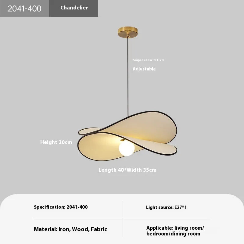 French artistic pendant light with textured fabric potato chip shade in modern simplicity style