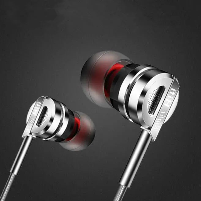 Black and silver metal HIFI in-ear headphones with inline microphone and control on cable.
