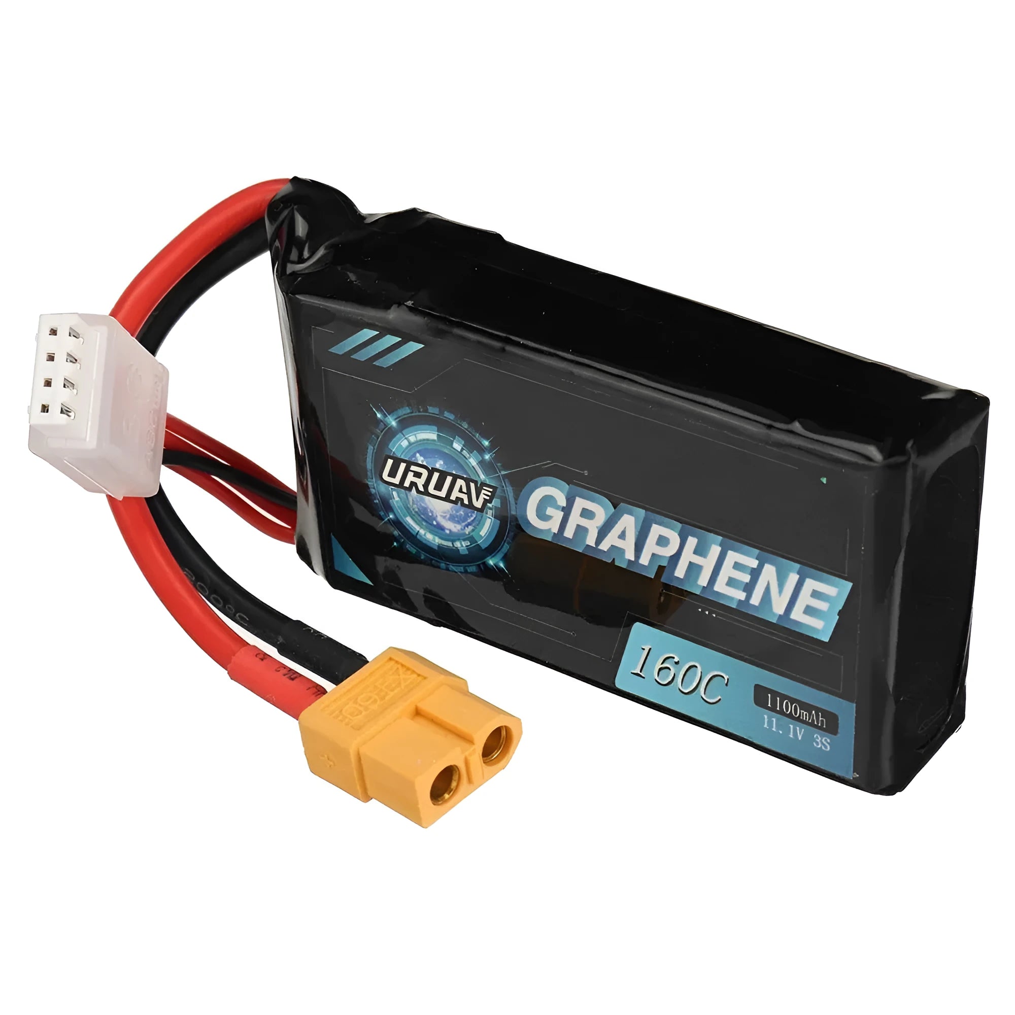 Black 7.4V 1200mAh 2S lithium polymer RC battery pack with connector