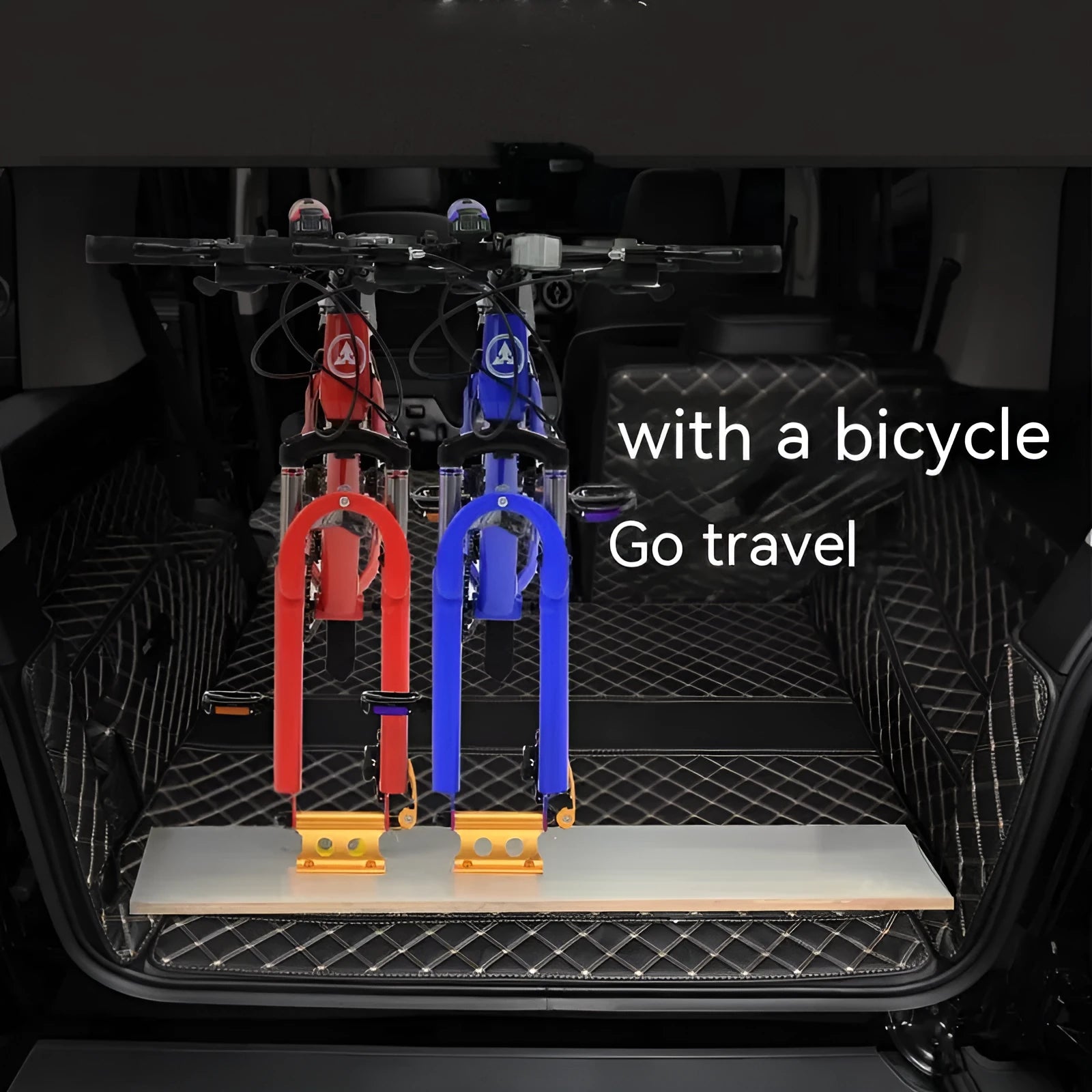 Silver metal quick release bicycle clamp for front fork accessory mounting.