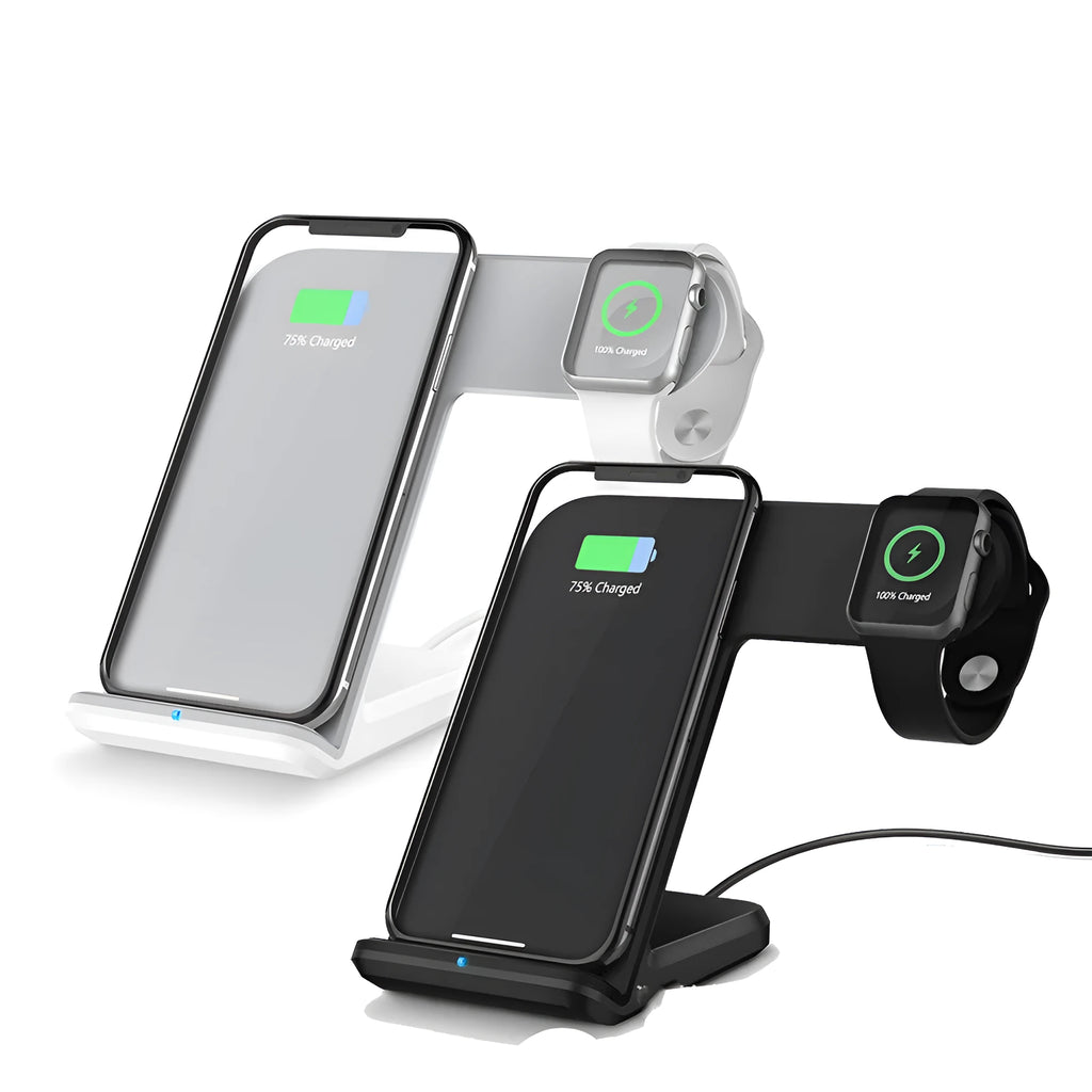 Black 15W wireless phone charger with silicone non-slip pad and Type-C cable