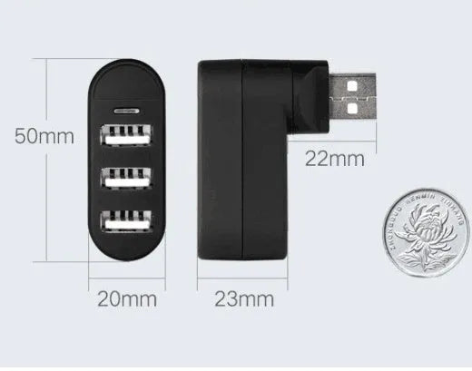 Black and white USB 2.0 hub splitter with multiple ports for computer laptop expansion