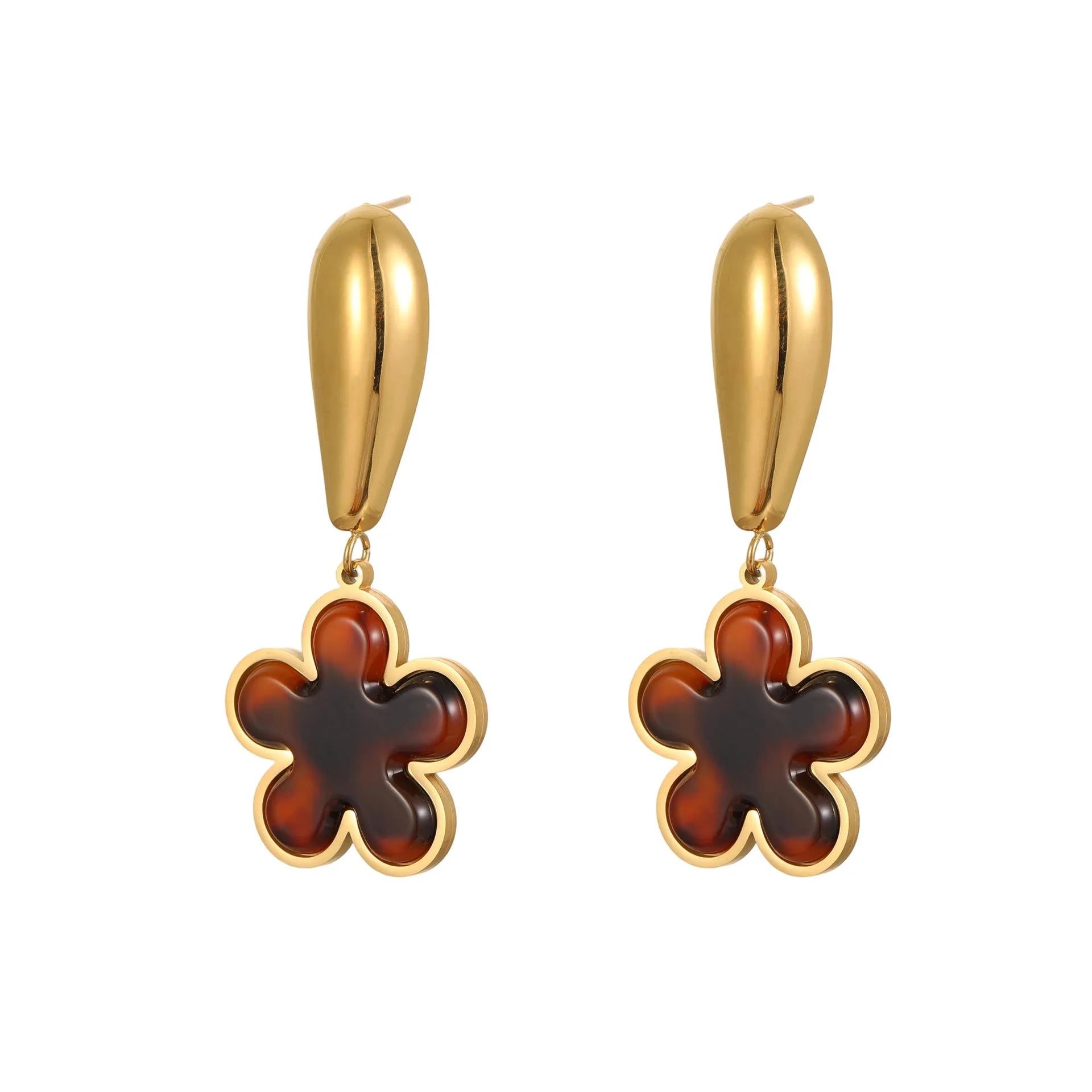 Tortoiseshell resin geometric earrings with 18K gold electroplating on stainless steel