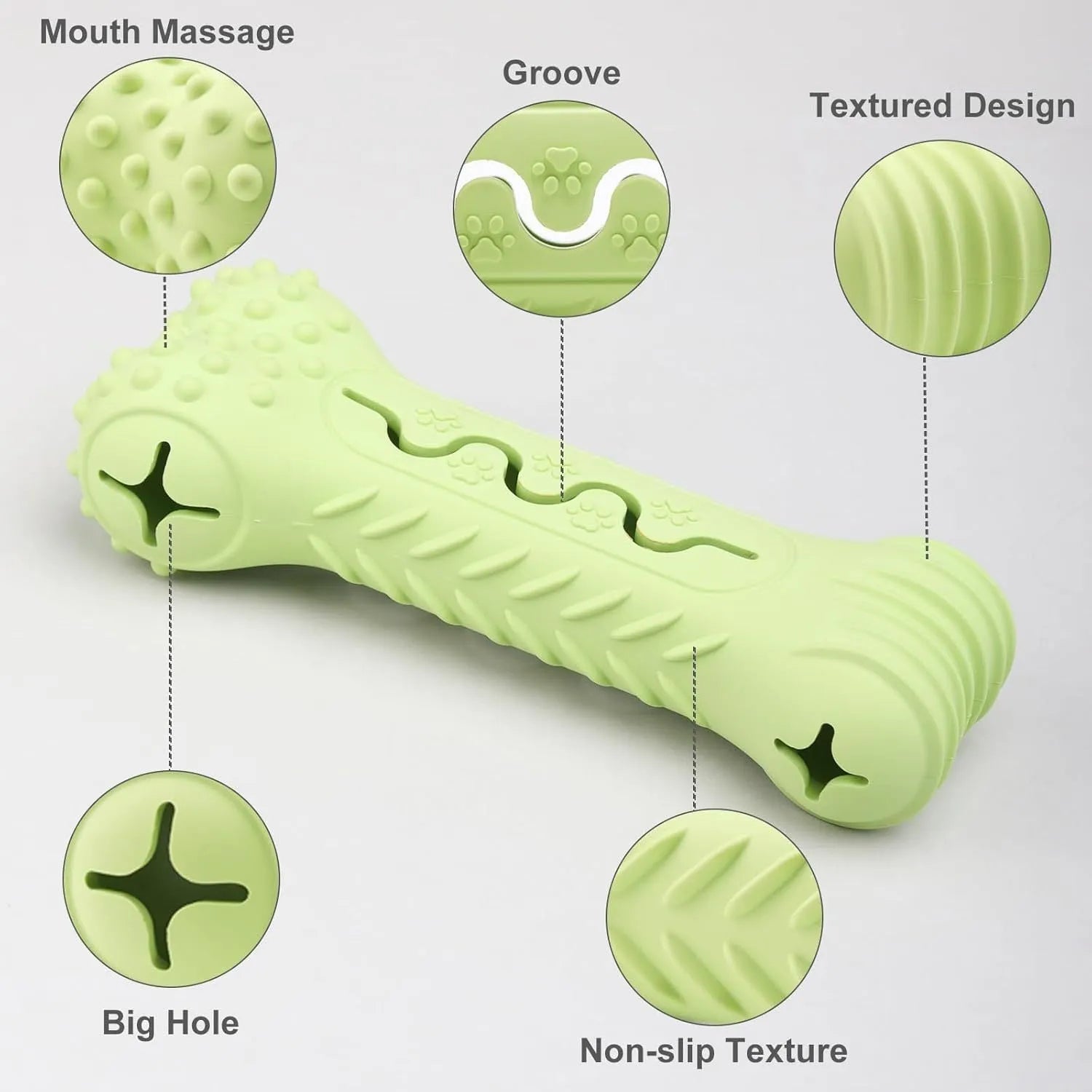 Blue natural rubber bone-shaped dog chew toy for aggressive chewers with textured teeth-cleaning surface