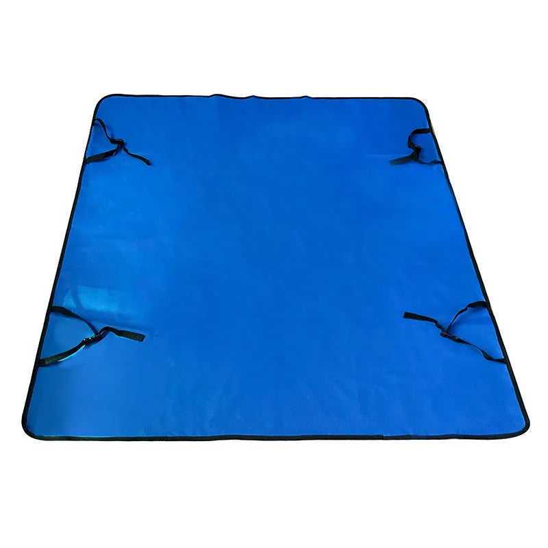 Grey cloth car pet mat with dog bone print protecting a car rear seat