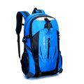 Large waterproof Oxford cloth travel backpack showing computer compartment and available colour options