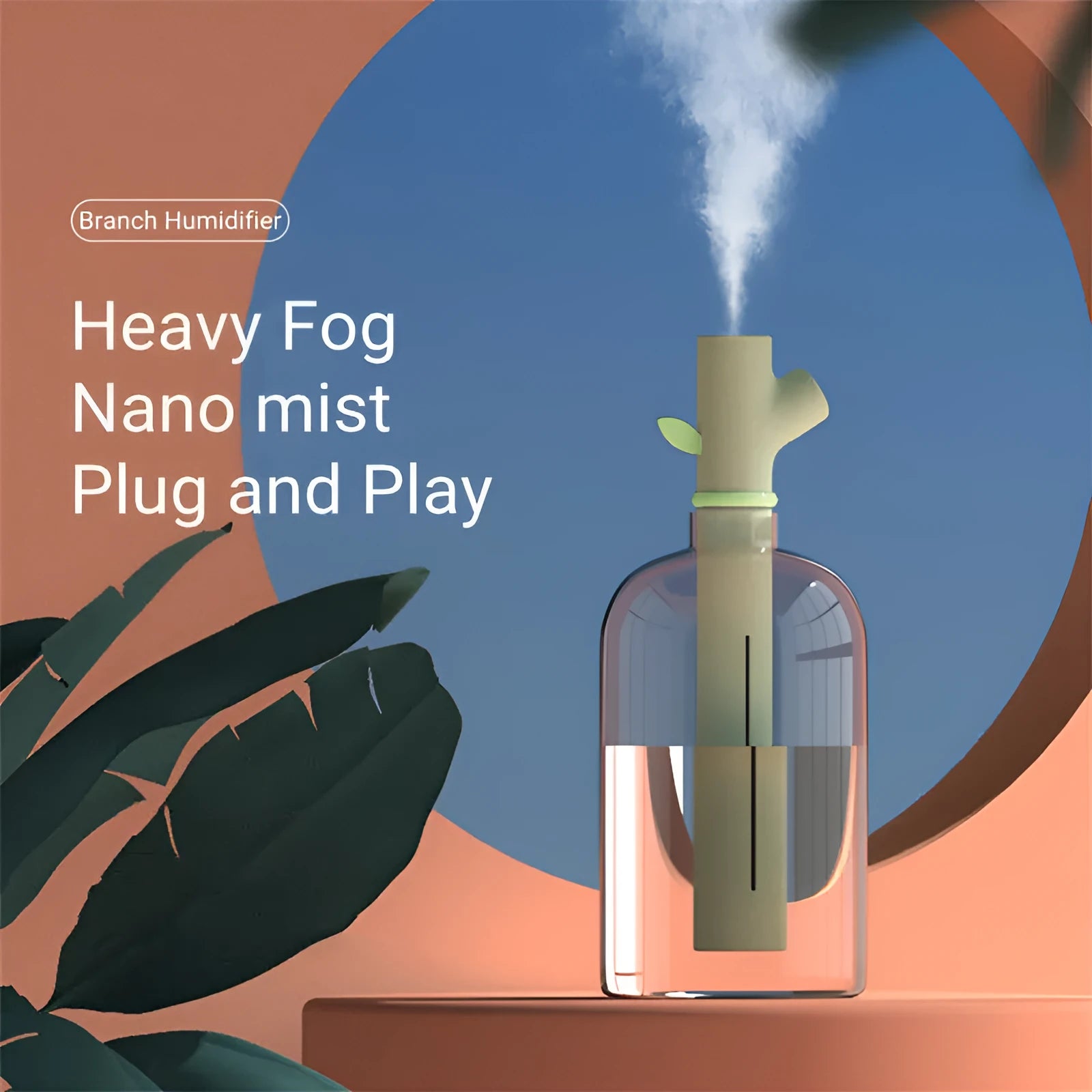 Transparent plastic portable USB humidifier with ultrasonic mist output and two spray modes