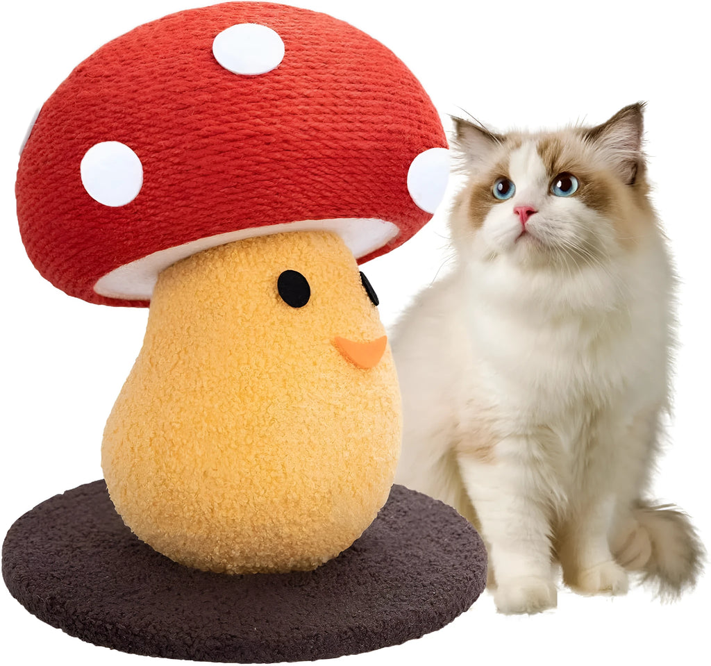 Foldable mushroom-shaped cardboard cat scratcher and lounge for indoor cats