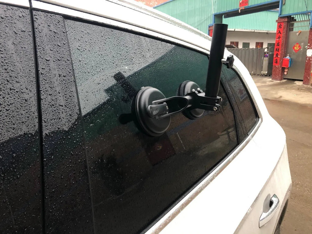 Black off-road car sucker mount with round rubber disc for windscreen flag attachment