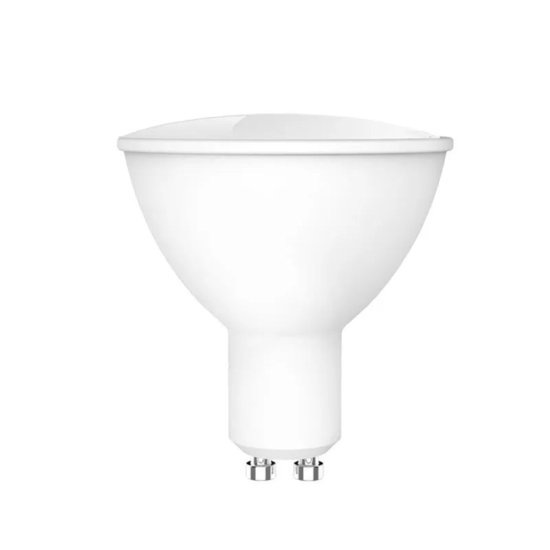 Smart GU10 LED spotlight bulb with RGBCCT colour adjustment and wifi connectivity for voice control