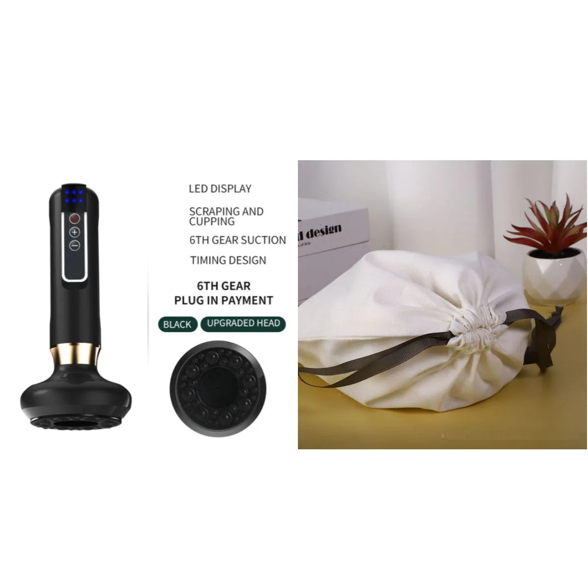 Green electric vacuum cupping massager with adjustable suction and infrared heating functions