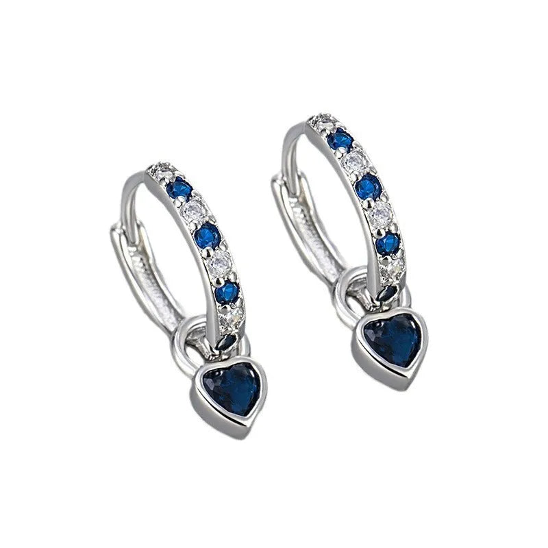 Women's fashion earrings with heart-shaped zircon eardrops in gold and white gold coloured settings