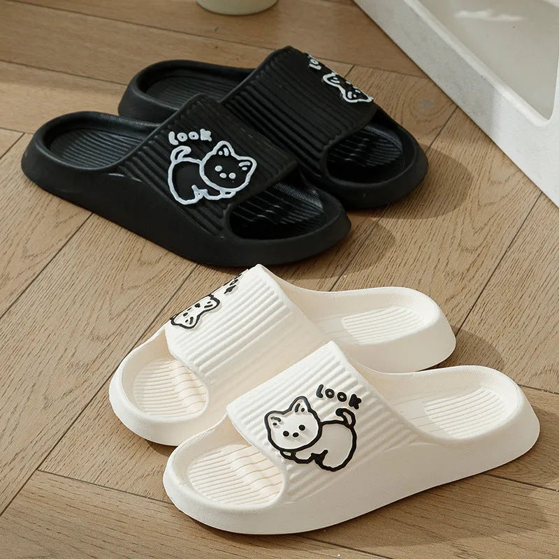 Women's cat-themed platform slippers in multiple colours with thick non-slip EVA sole.