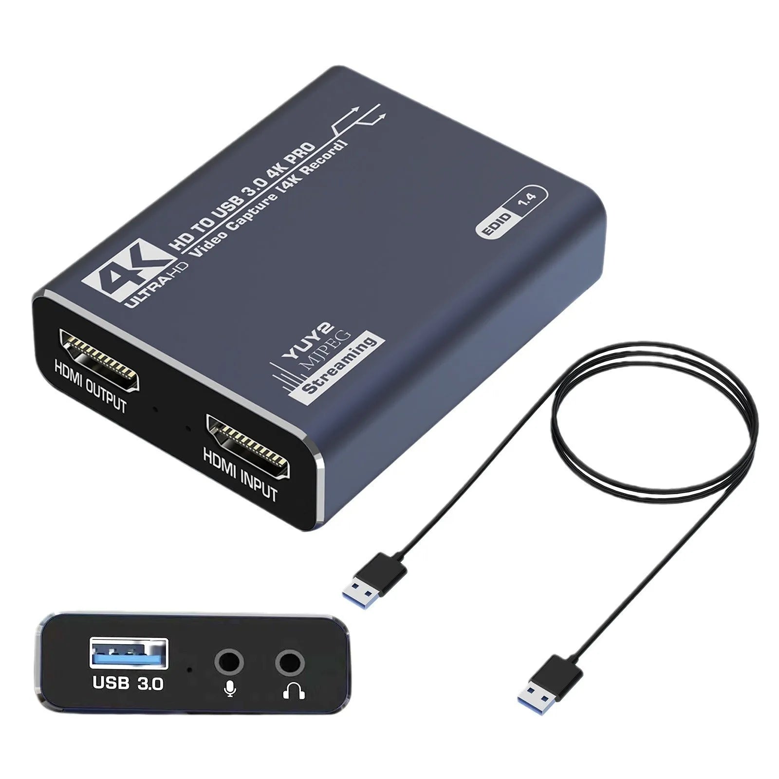 Black set-top box media player with 1080p output and audio recording functionality.