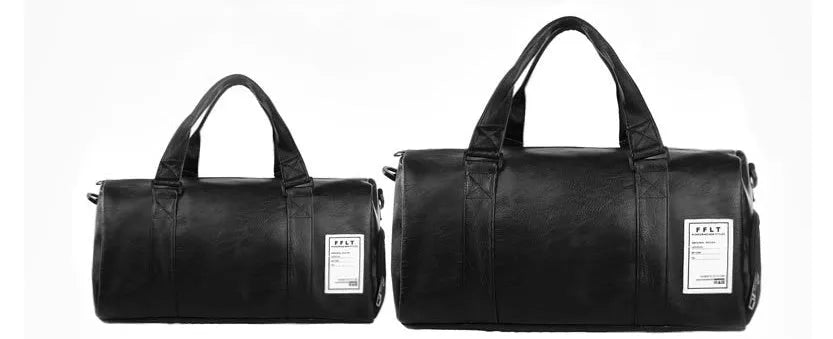 Black waterproof sports duffel bag with separate shoe compartment and diagonal shoulder strap