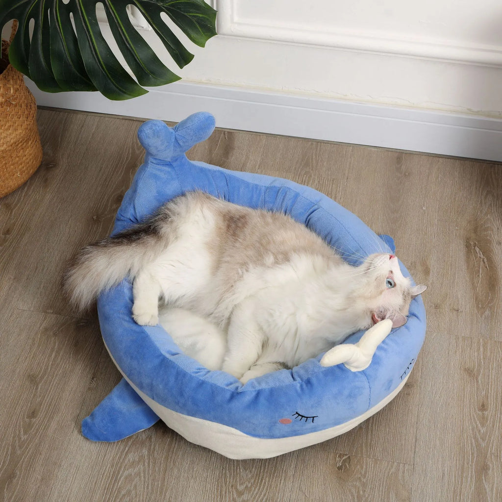 Duck shape soft polyester pet bed for small dogs and cats in blue or white colours