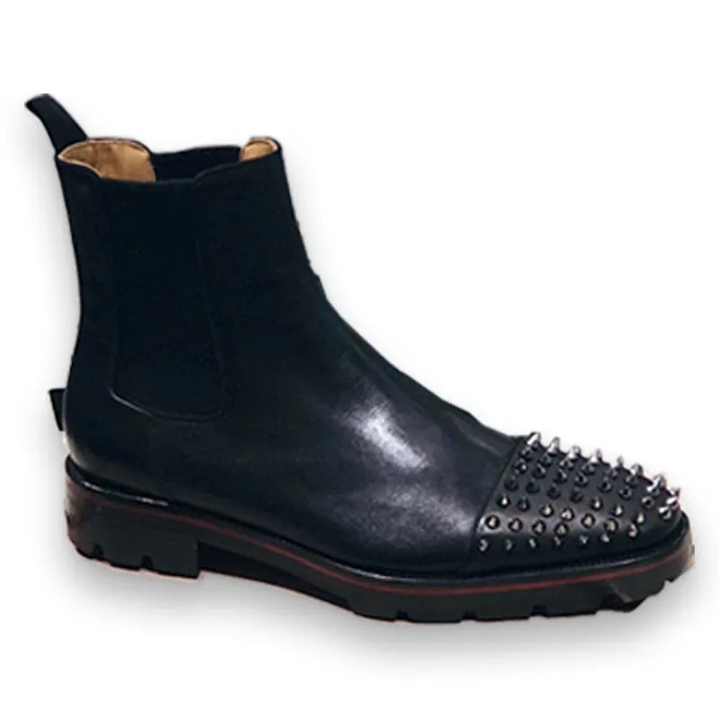 Men's black leather high-top business casual Oxford shoes with lace-up design