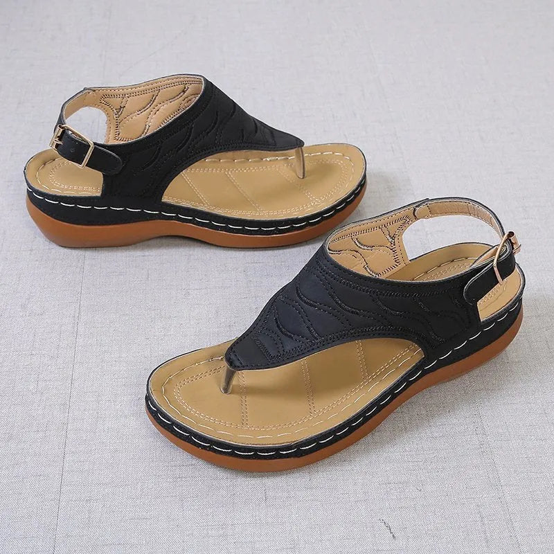 Women's casual wedge heel sandals with adjustable back strap in vegan leather