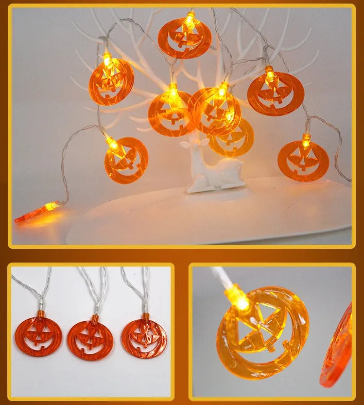 Halloween LED string lights with pumpkin lantern and ghost pendants on 1.2m cord