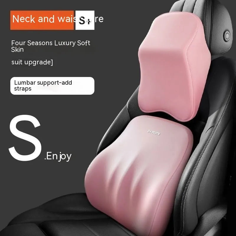Car headrest and lumbar support memory foam pillow set in four colour options