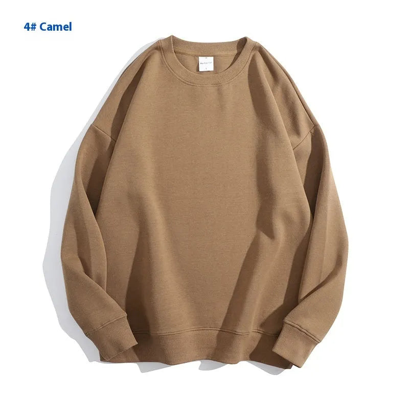 Women's loose cotton off shoulder sweater in solid colour with round neck and long sleeves