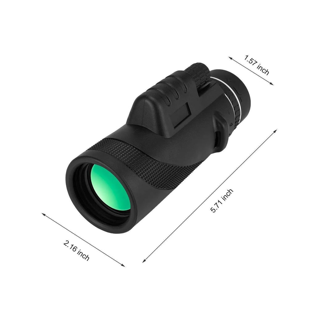 Black HD 40x60 monocular telescope with fully coated lenses and compact design