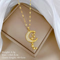 Moon tassel necklace with geometric chain and diamond decoration in stainless steel and copper