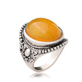 Retro geometric alloy ring with fluorescent beeswax accents and antique silver electroplating