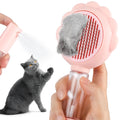Grey spray cat brush with release button and stainless steel bristles for pet grooming