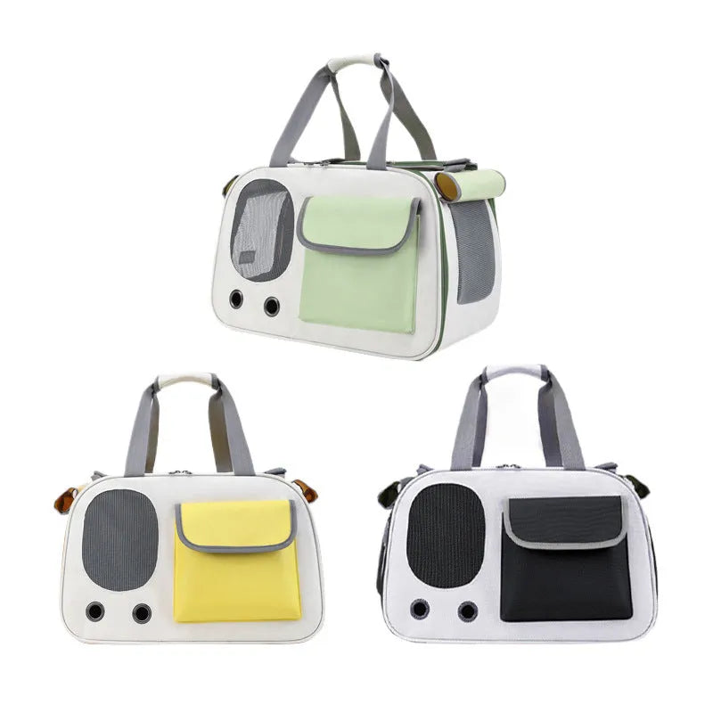 Foldable single shoulder pet bag in canvas material with large capacity for cat and small dog transport