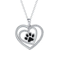 Women's dog paw necklace with heart pendant on cross chain, electroplated copper construction