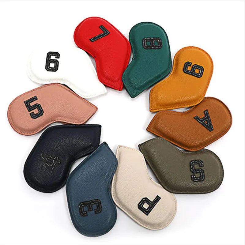 10-piece set of PU golf club head covers with minimalist digital printing design