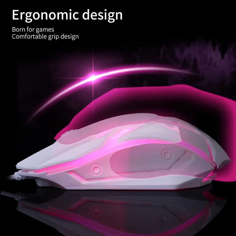 Wired USB computer mouse with colourful glowing LED lighting in black and white options