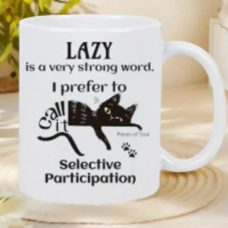 White ceramic thermal transfer mug with capacity markings showing 11oz