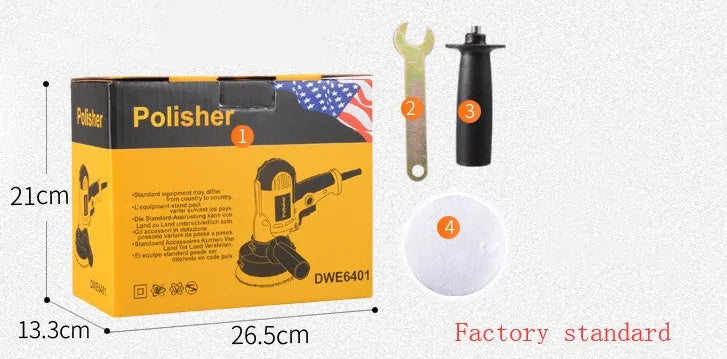 Yellow automotive polishing machine with 125mm disc diameter and copper metal plastic construction