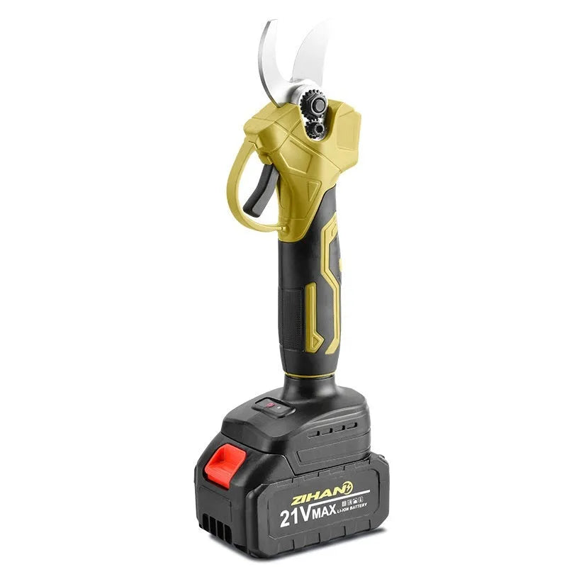 Wireless electric pruning knife and its two lithium batteries in a plastic storage box