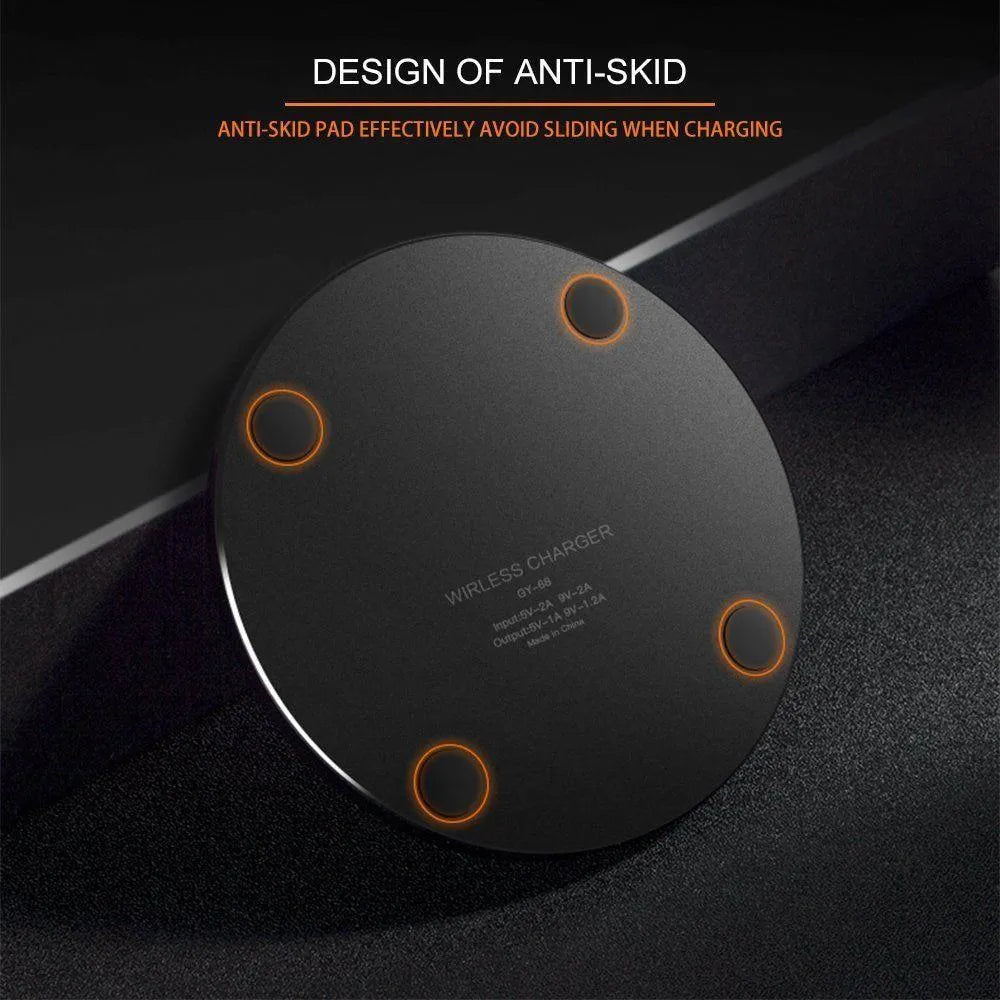 Black ultra-thin wireless charging pad with 9V fast charging support