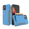 Solid-colour TPU and PC mobile phone case for Apple iPhone 11, shown in black, red, pink, dark blue, blue, and purple.