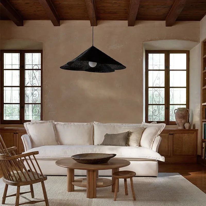 Rattan-weaved ceiling lamp with Silent Style wind patterns in natural material