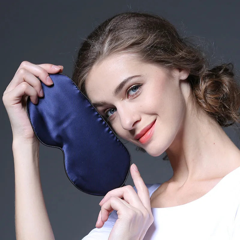 Double-sided mulberry silk sleep mask showing embroidered print in a selection of its 22 colour options.
