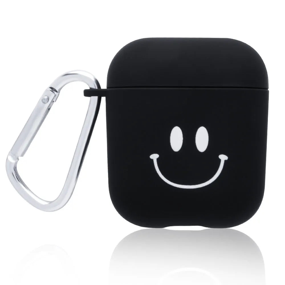 Black and pink PC AirPods case covers with flower love smiley face decorative designs