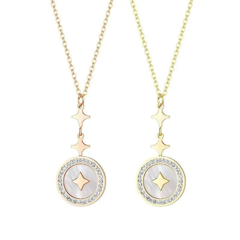 Women's titanium steel necklace with hexagonal six-pointed star pendant on O-ring chain