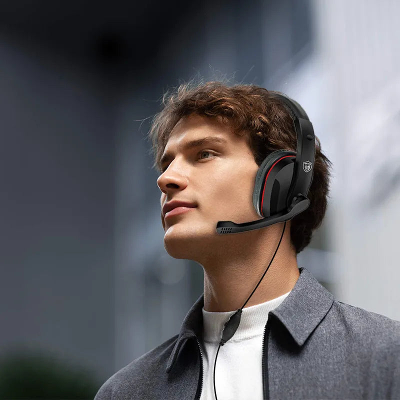 Black wired over-ear gaming headset for computer with 6.3mm plug and 1.2m cable